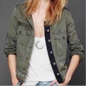 Free People Lou Cropped Distressed Army Jacket, M